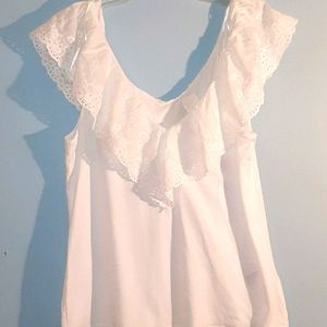 NWT  H&M White Eyelet Lace Trim Top Sz Medium